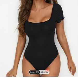 Ribbed bodysuit w lettuce trim sleeve